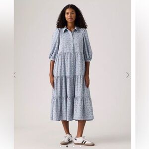 Levi's Light Blue Floral Tiered Midi Dress